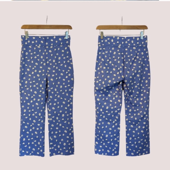 ๐ฉต๐ผ Zara Floral Cotton High Rise Slim Cropped Trouser Capris, S (XS), NWT - Picture 3 of 13